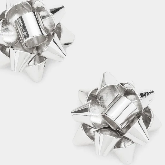 Silver Christmas Gift Bow Ribbon Stud Earrings Cute Fashion Jewelry Accessories - Picture 2 of 2